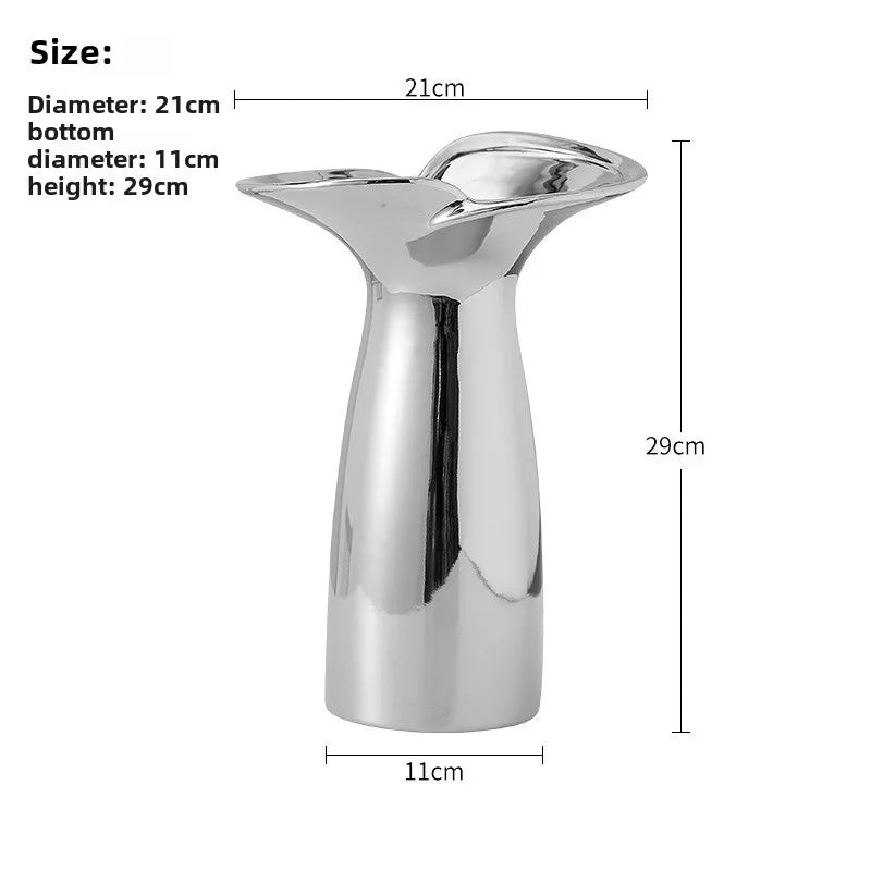 Nordic Luxury Ceramic Vase Silver Plated Modern Floral Arrangement Artistry for Living Room & Dining Table Home Decor