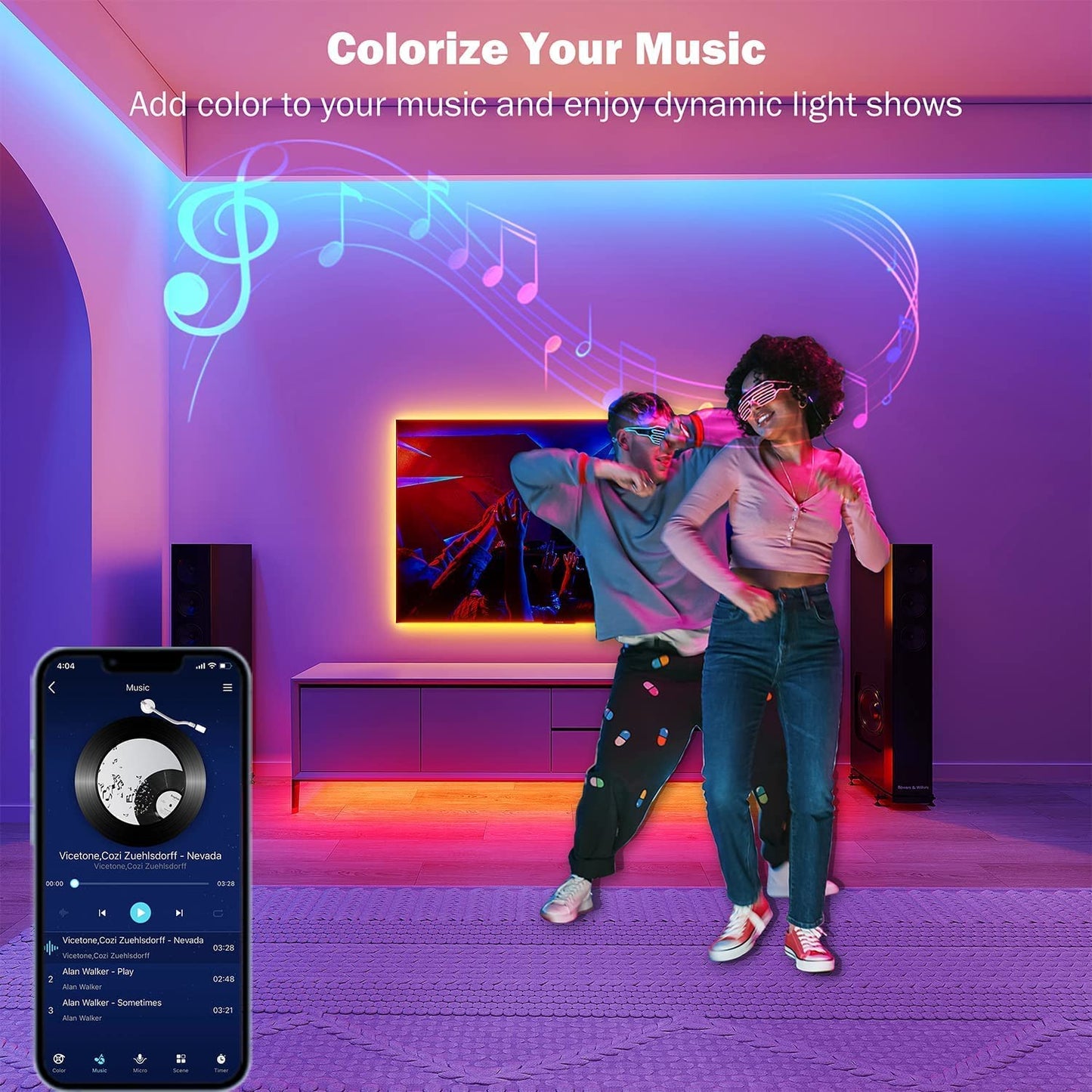 32.8Ft Led Strip Lights Smart App Music Sync Color Changing RGB Led Light Strips Bluetooth LED Strips with Remote Led Lights for Bedroom Home Decoration