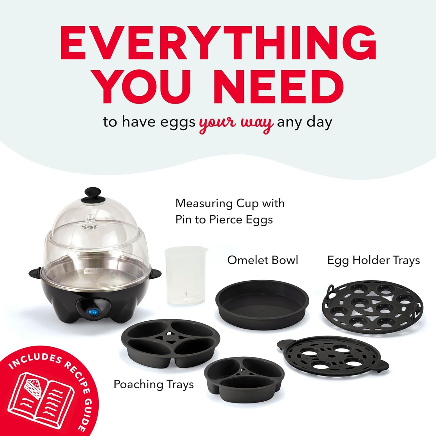 Deluxe Egg Cooker - Boiler, Poacher & Steamer - Includes Measuring & Recipe Guide - Dishwasher Safe - Holds 12 Eggs, Black