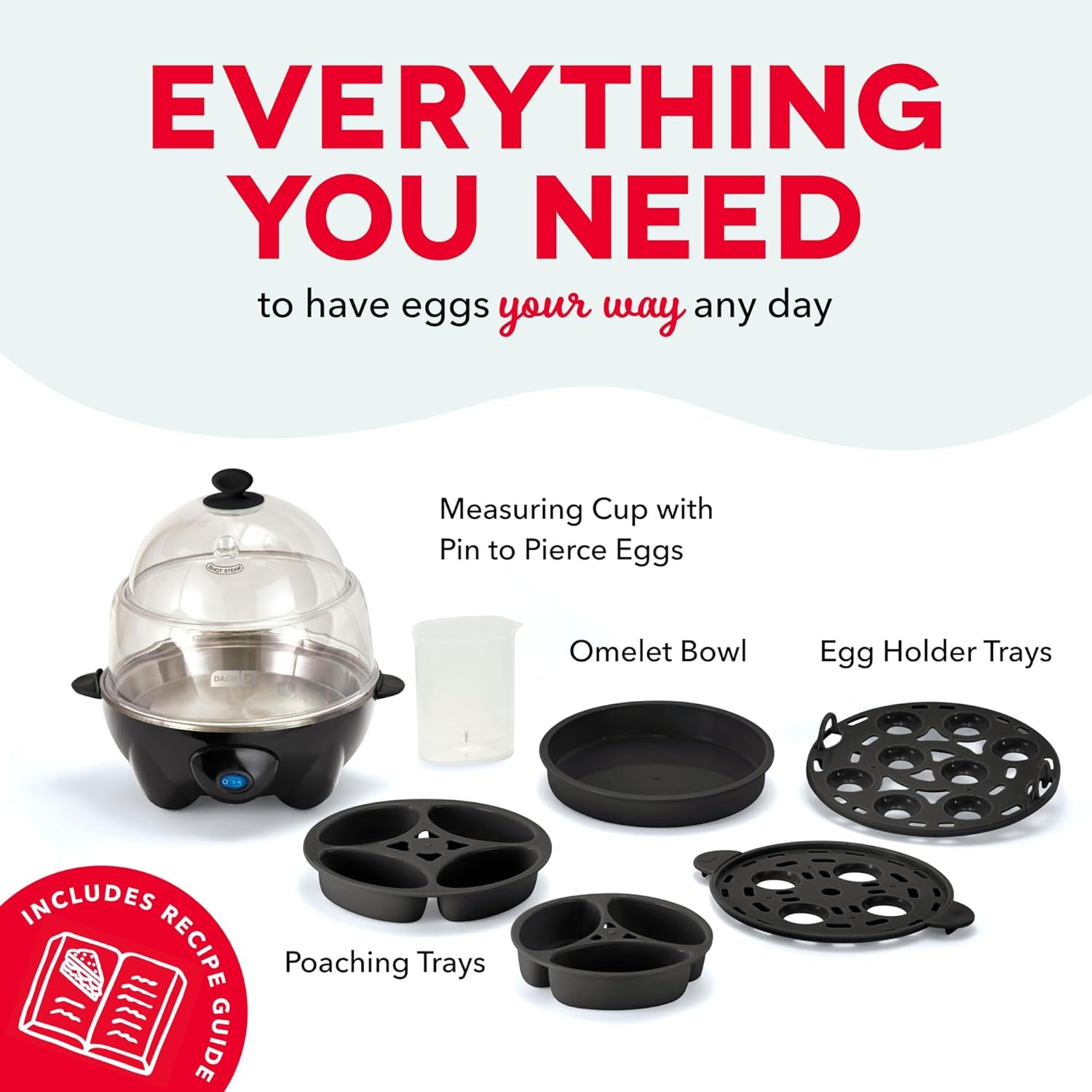 Deluxe Egg Cooker - Boiler, Poacher & Steamer - Includes Measuring & Recipe Guide - Dishwasher Safe - Holds 12 Eggs, Black