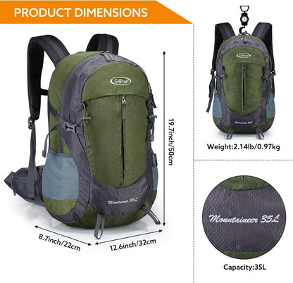 35L Hiking Backpack Water Resistant Outdoor Sports Travel Daypack Lightweight with Rain Cover for Women Men (Army Green)