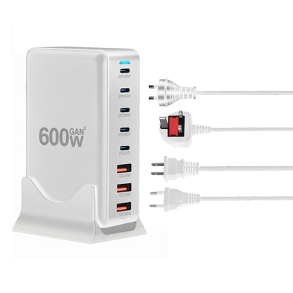 New 600W GaN USB C Charger 8-port USB Type C PD Fast Charging Station PD3.1 Adapters for iPhone 16 15 14 Samsung Xiaomi Huawei