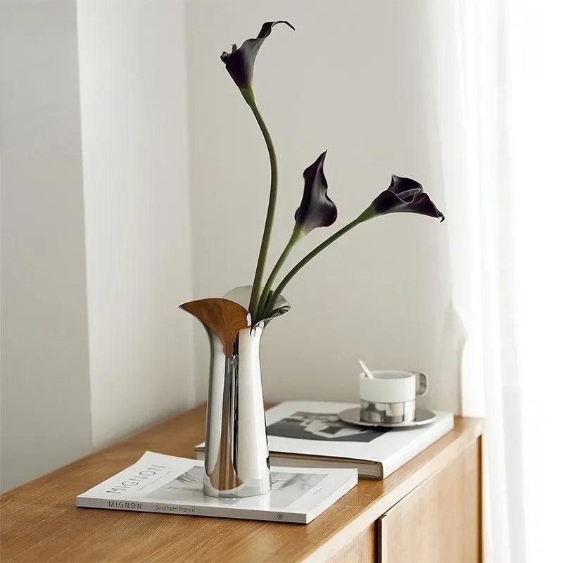 Nordic Luxury Ceramic Vase Silver Plated Modern Floral Arrangement Artistry for Living Room & Dining Table Home Decor
