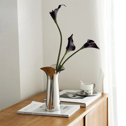 Nordic Luxury Ceramic Vase Silver Plated Modern Floral Arrangement Artistry for Living Room & Dining Table Home Decor