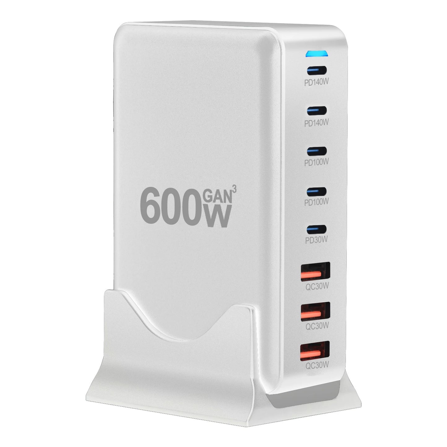 New 600W GaN USB C Charger 8-port USB Type C PD Fast Charging Station PD3.1 Adapters for iPhone 16 15 14 Samsung Xiaomi Huawei
