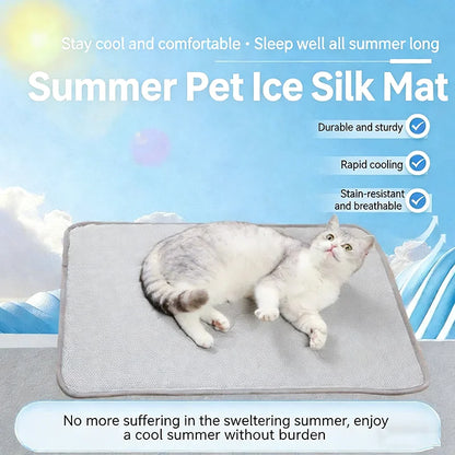 Summer Ice Silk Pet Cooling Mat Waterproof Dog Cat Sleeping Pad Anti Slip Washable Sofa Cushion Self Cooling Pet Bed Accessories