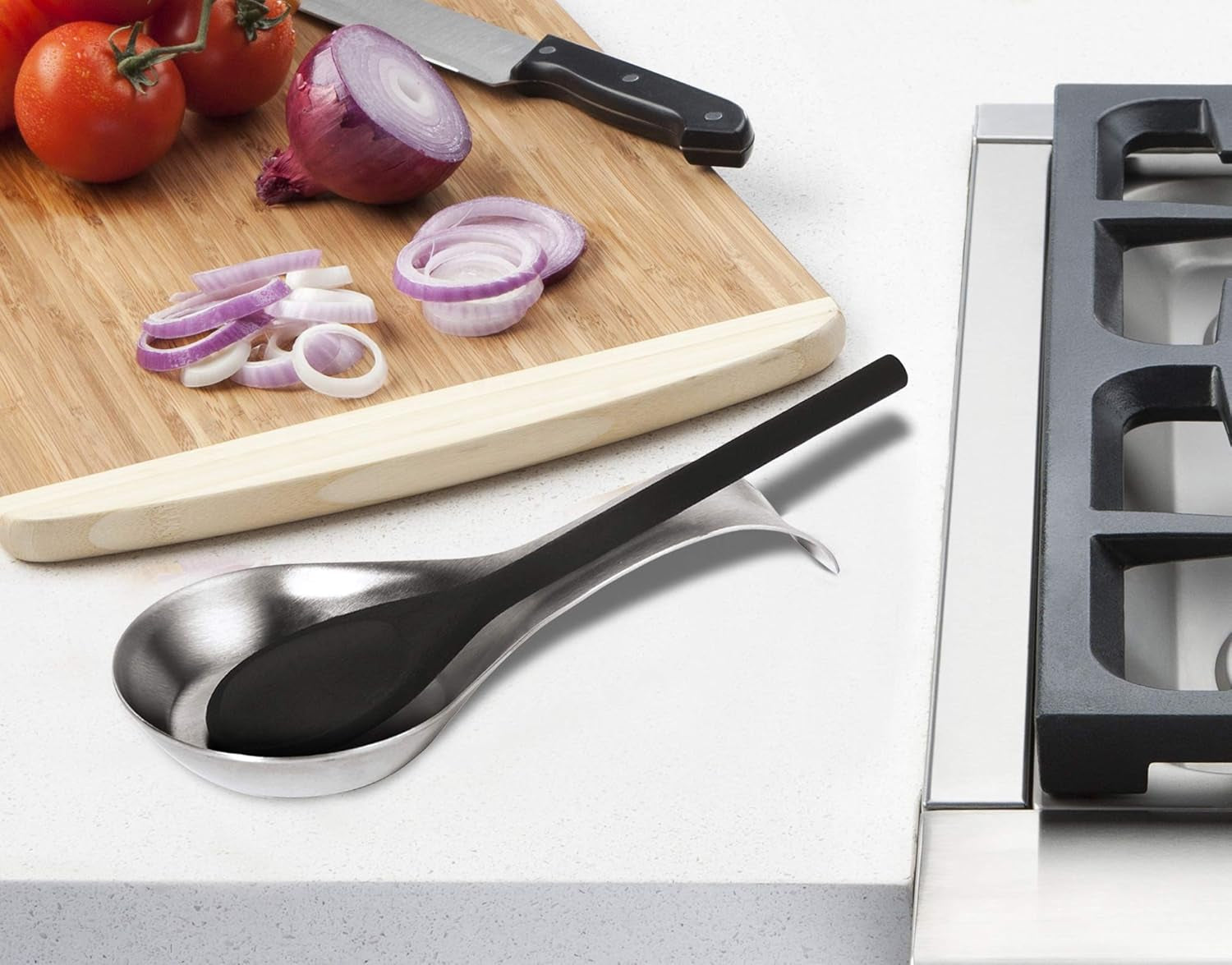 Stainless Steel Spoon Rest- Long Handle Holds Kitchen Utensils in Place, Great Spoon Rest for Counter, Stove Top, or Coffee Station; Kitchen Accessories, Utensil Rest, Stainless